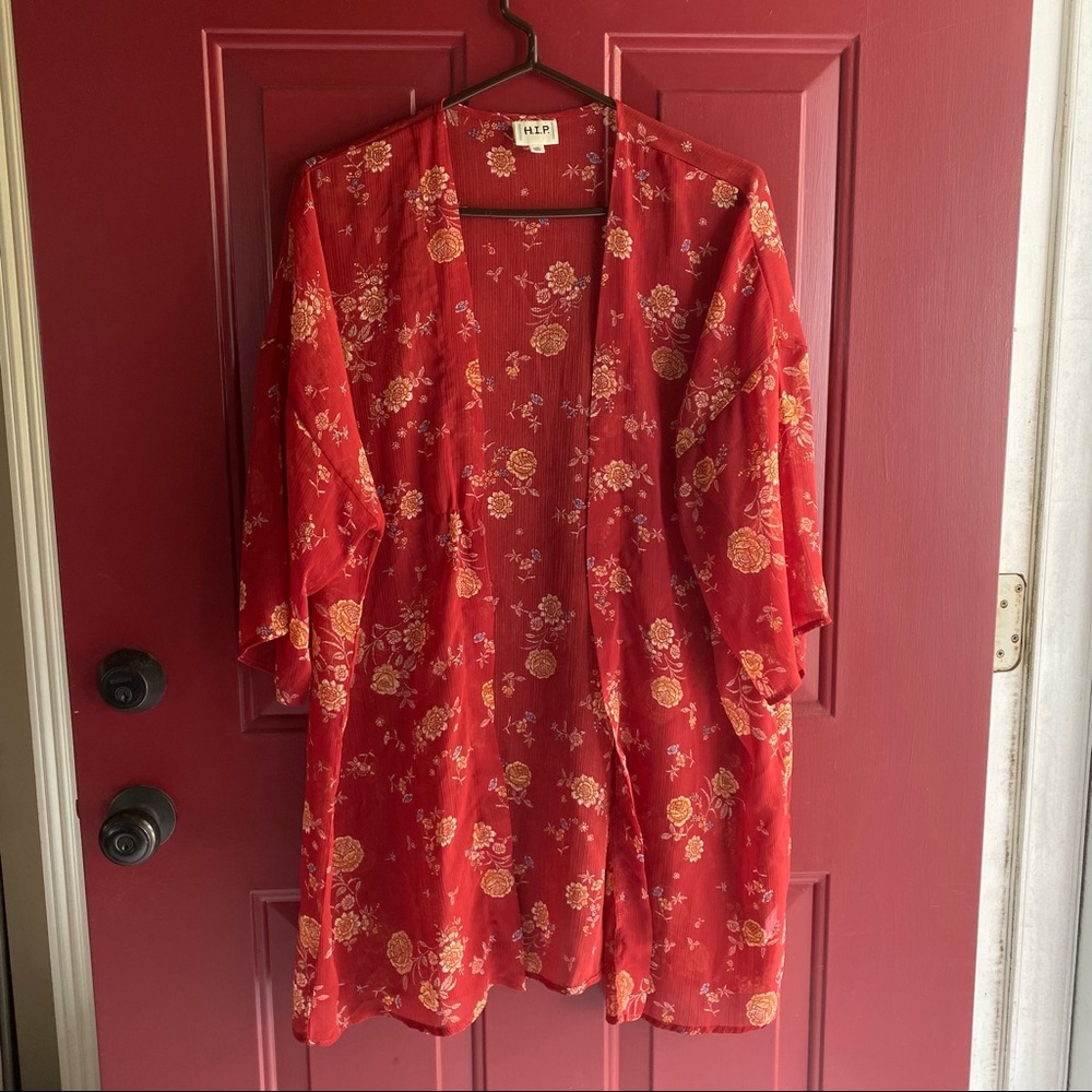 Boho Floral Kimono Red Large